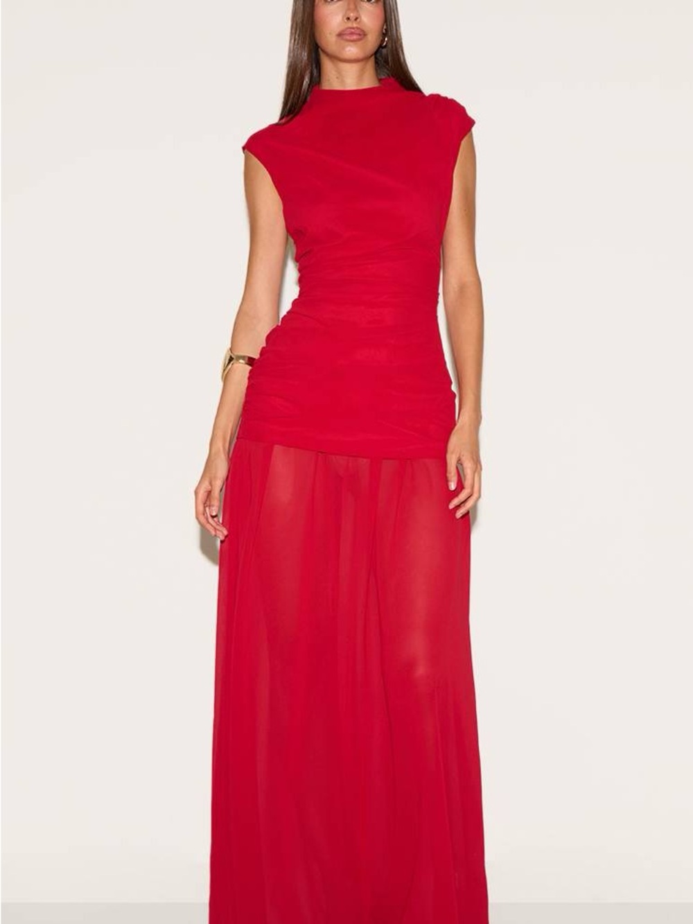 PrettyLittleThing RED CHIFFON RUCHED DROP WAIST SLEEVELESS MAXI DRESS size 2